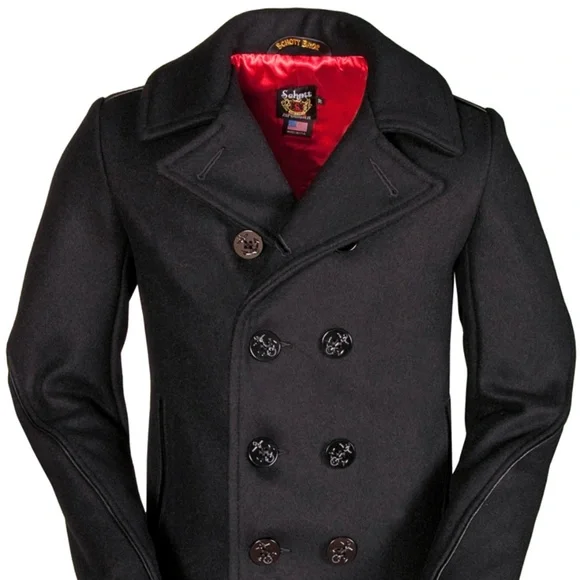 Schmitt NYC 740c Wool Leather Trim Pea Coat - Picture 1 of 6